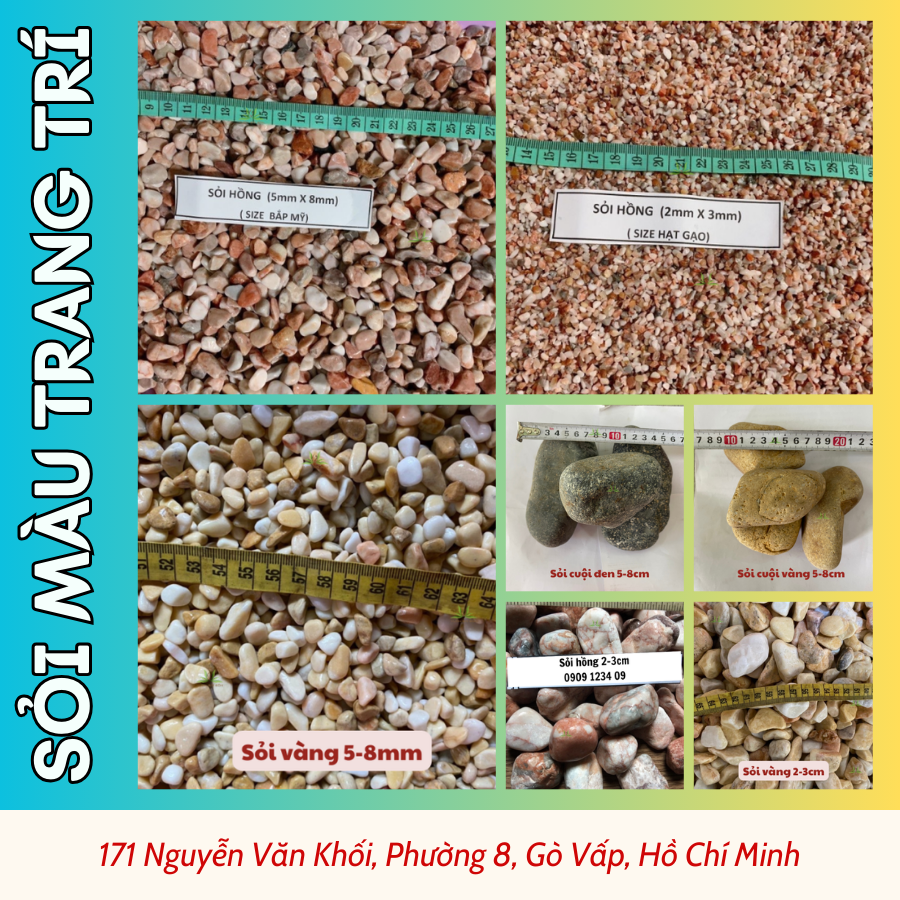 Kích thước sỏi màu trang trí tiểu cảnh