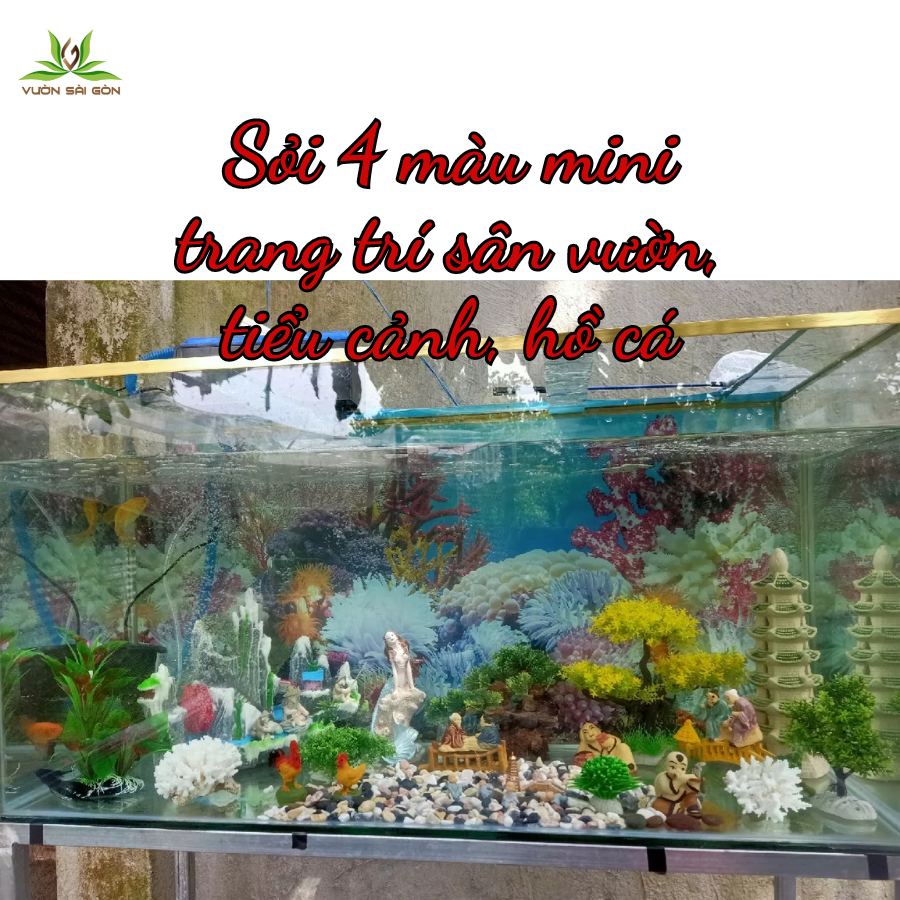 Sỏi 4 màu mini trang trí sân vườn tiểu cảnh, hồ cá