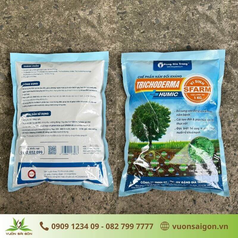 Chế phẩm nấm đối kháng Trichoderma Humic Plus SFARM thông tin bao bì mới