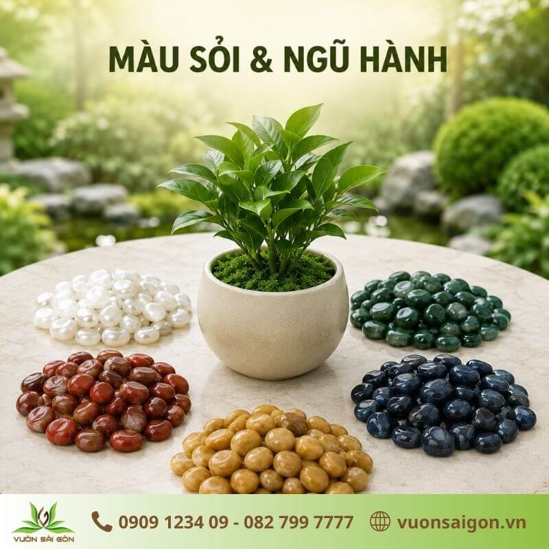 Mỗi màu sỏi đại diện cho một hành và mang ý nghĩa phong thủy riêng.